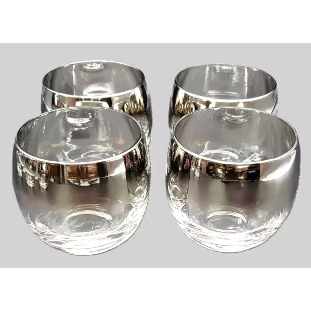 Chrome Silver Fade Fine Barware Glasses - 4 Roly-Poly Set - Mid-Century Stunning